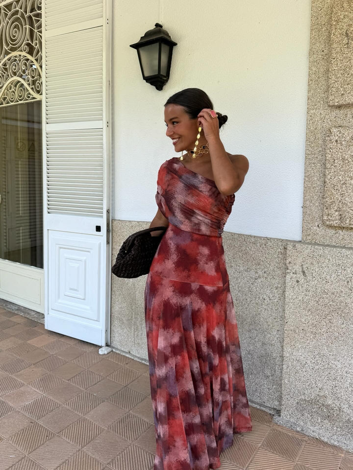 Philomène | Robe Maxi Aquarelle Asymétrique
