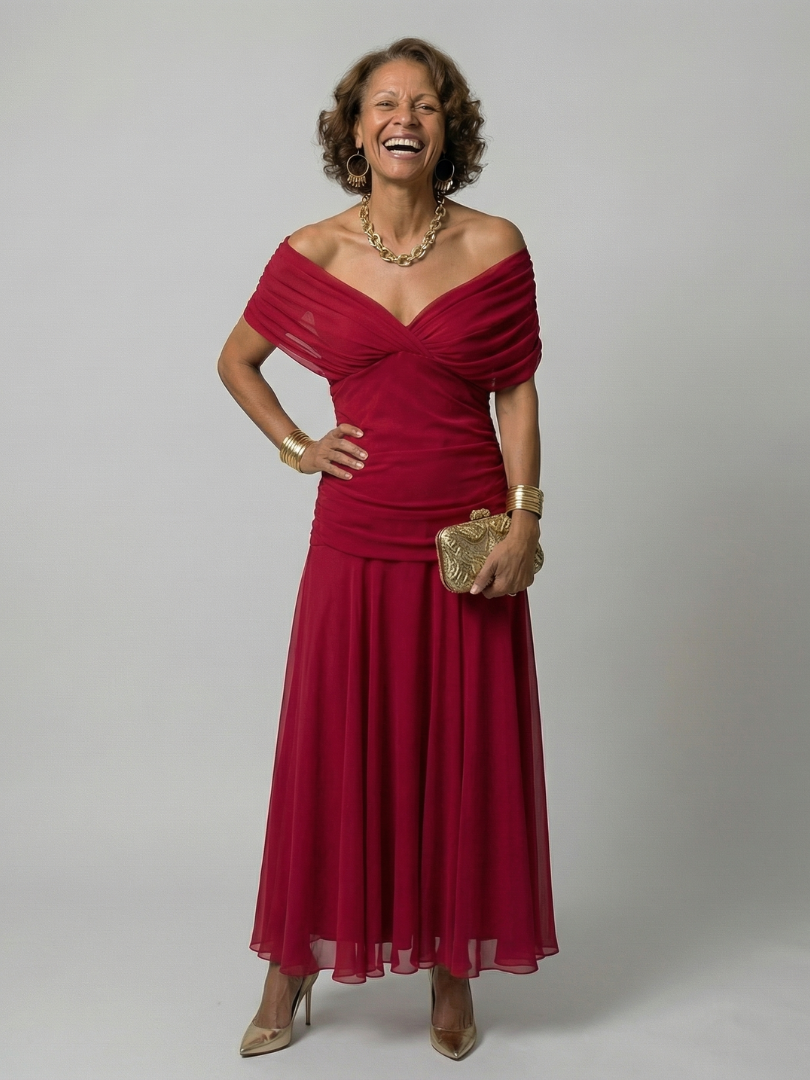 Robe Midi Décontractée à Épaules Dénudées Calen