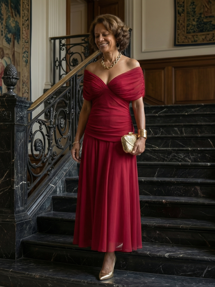 Robe Midi Décontractée à Épaules Dénudées Calen
