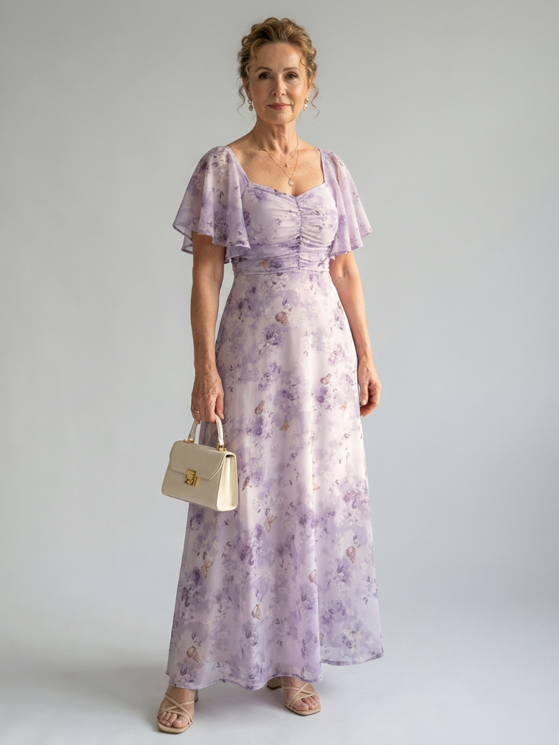 Robe Midi à Manches Volantes Vaelis