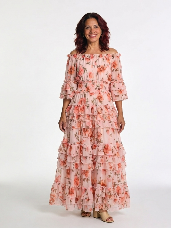 Robe Maxi à Volants Florale Décolleté Rosalie