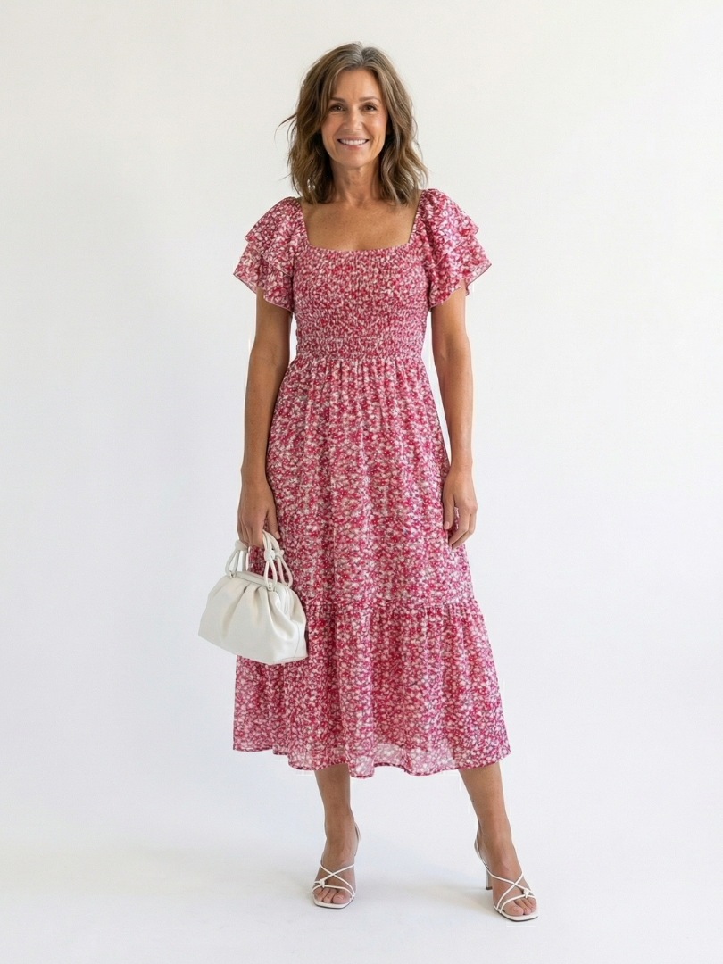 Robe Midi Florale à Épaules Nues Odette
