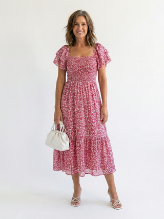 Robe Midi Florale à Épaules Nues Odette