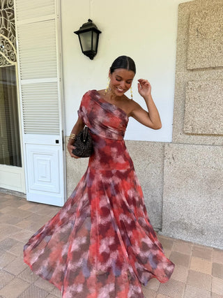 Philomène | Robe Maxi Aquarelle Asymétrique