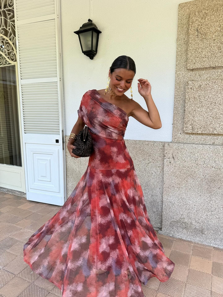 Philomène | Robe Maxi Aquarelle Asymétrique