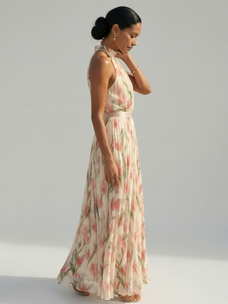 Robe Midi à Col Halter à Fleurs Aurelle