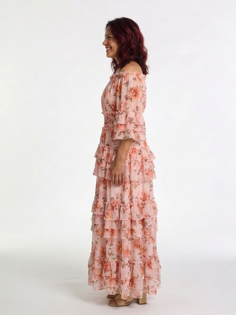 Robe Maxi à Volants Florale Décolleté Rosalie