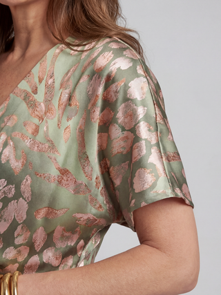 Capucine | Robe Midi à Imprimé Abstrait avec Décolleté en V et Taille Tordue