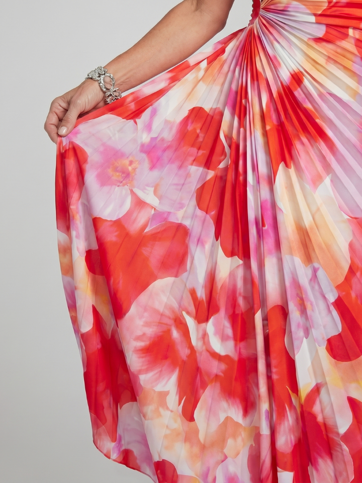 Inès | Robe Midi à Encolure Asymétrique et Corsage Plissé