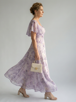 Robe Midi à Manches Volantes Vaelis