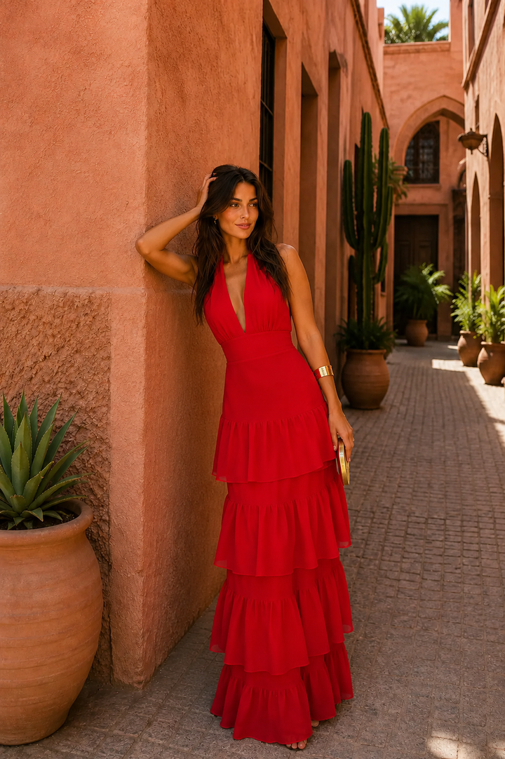 Delphine | Robe Maxi Halter Rouge