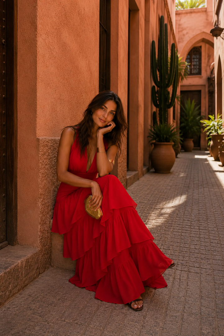 Delphine | Robe Maxi Halter Rouge