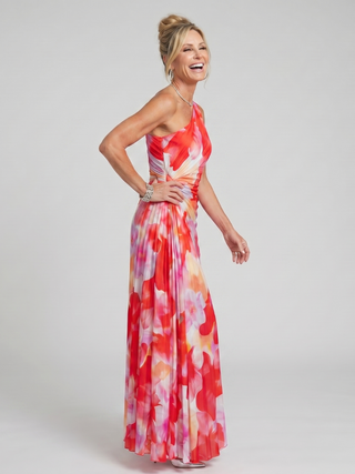 Inès | Robe Midi à Encolure Asymétrique et Corsage Plissé