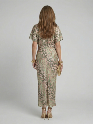 Capucine | Robe Midi à Imprimé Abstrait avec Décolleté en V et Taille Tordue