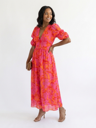 Robe Midi à Manches Bouffantes Willow