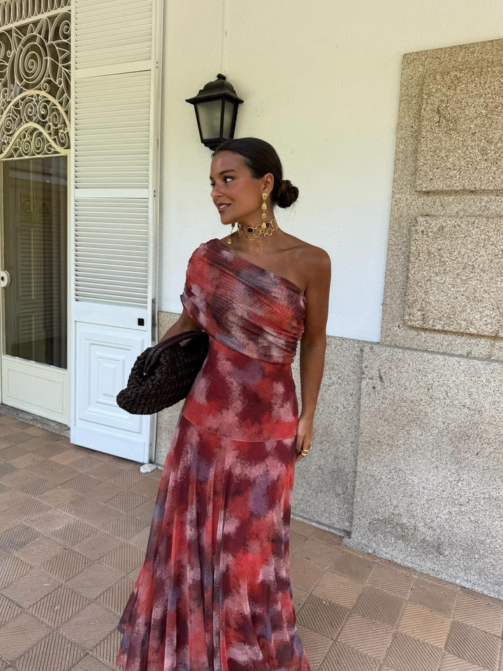 Philomène | Robe Maxi Aquarelle Asymétrique