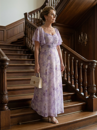 Robe Midi à Manches Volantes Vaelis