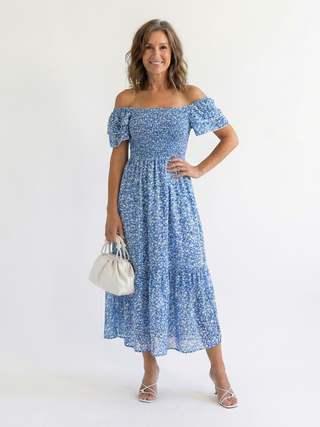 Robe Midi Florale à Épaules Nues Odette