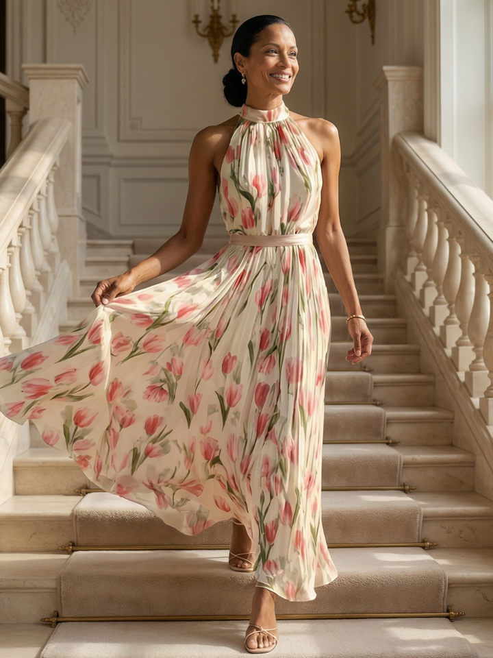 Robe Midi à Col Halter à Fleurs Aurelle