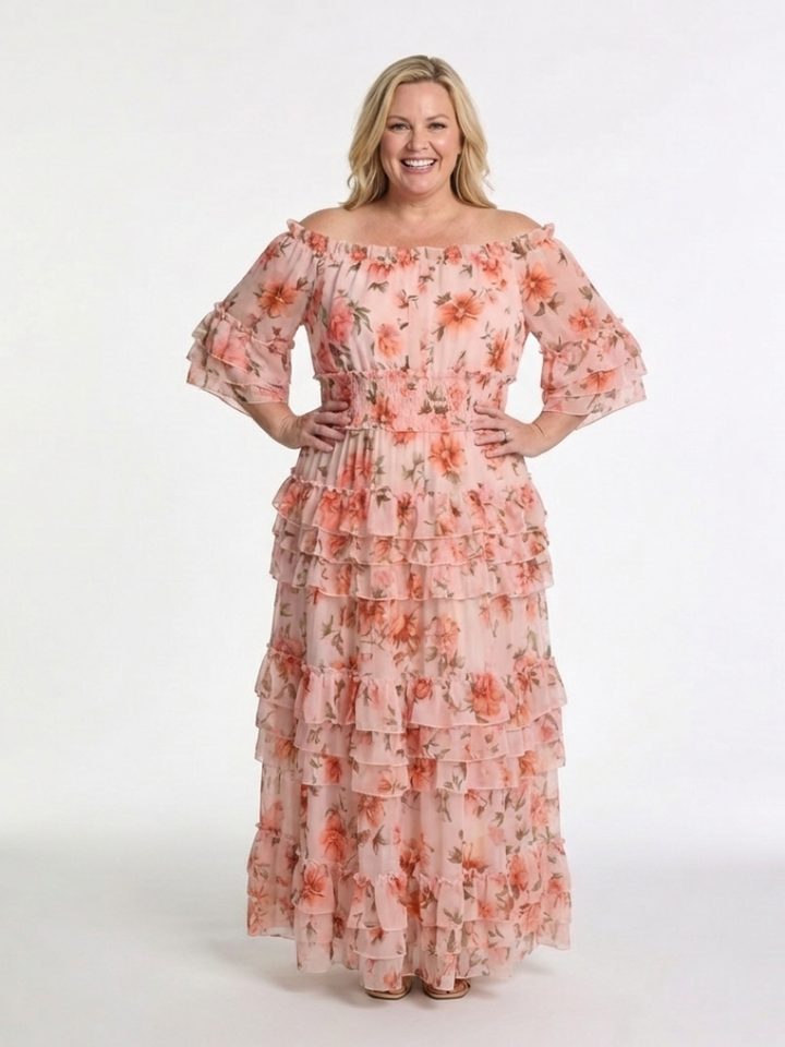 Robe Maxi à Volants Florale Décolleté Rosalie