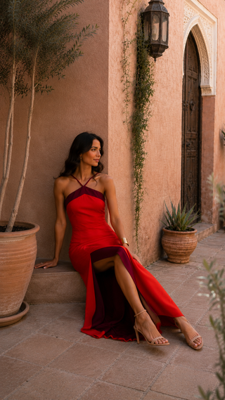 Isolde | Robe Maxi Bicolore Rouge