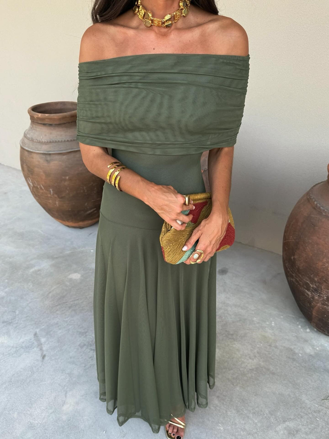 Marjolaine | Robe Maxi Monopaule Vert Olive