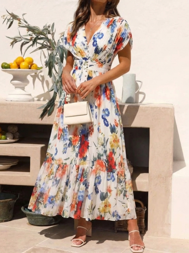 Robe Midi Fleurie Plissée Savannah