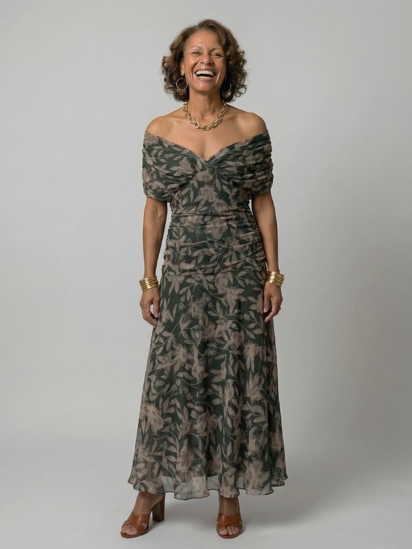 Robe Midi Décontractée à Épaules Dénudées Calen