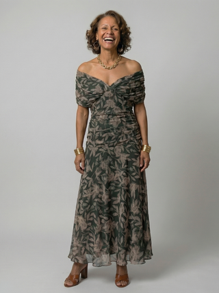Robe Midi Décontractée à Épaules Dénudées Calen