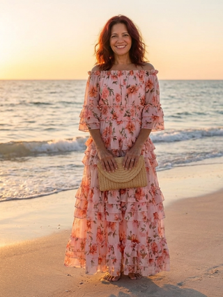 Robe Maxi à Volants Florale Décolleté Rosalie