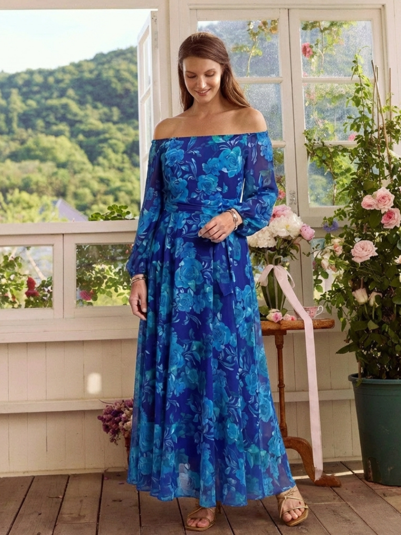 Robe Maxi Fleurie à Épaules Dégagées Aspen