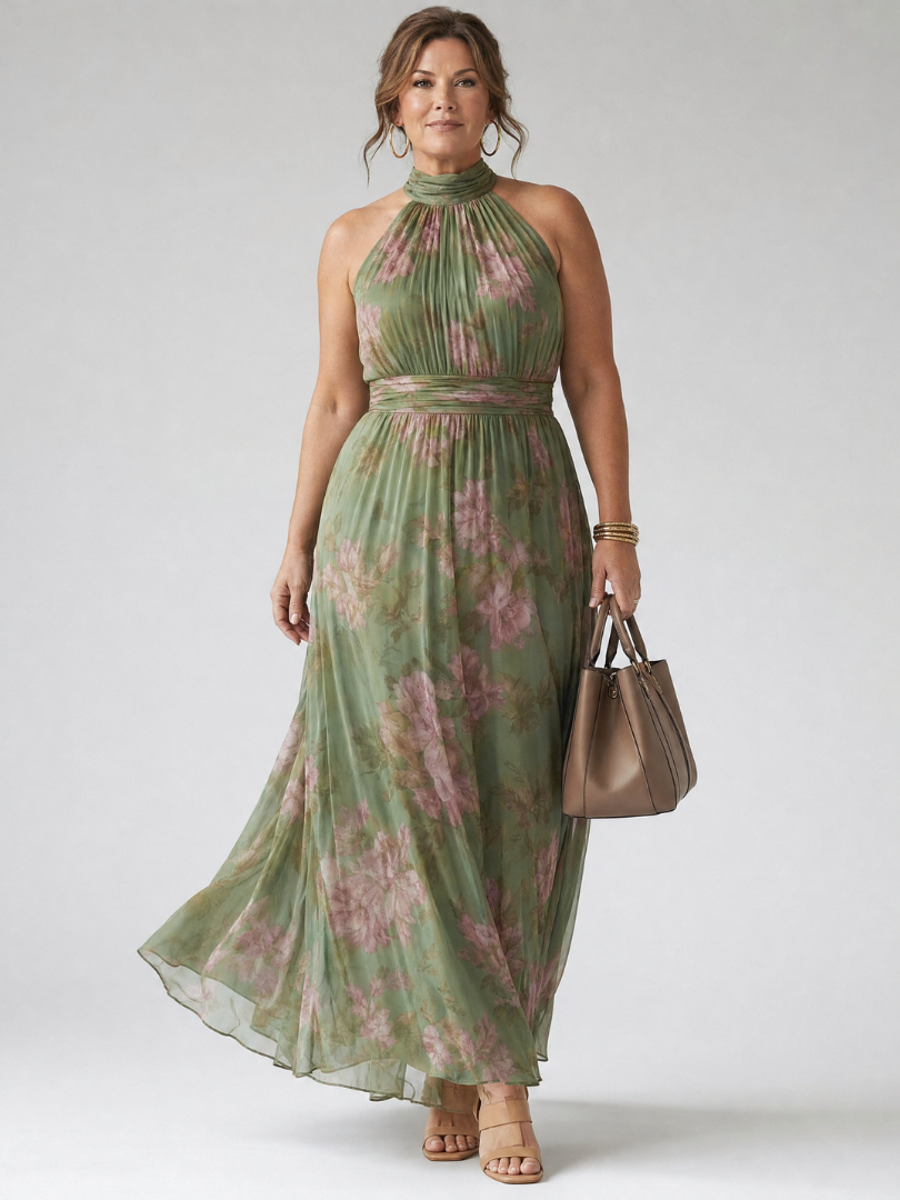 Adèle | Robe Midi à Encolure Halter Rassemblée