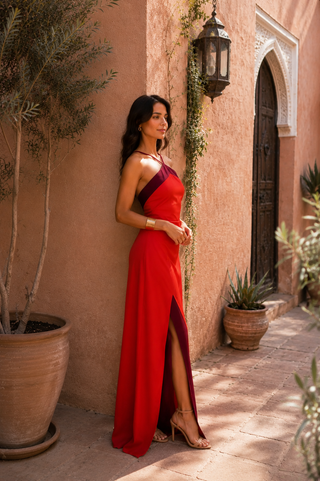 Isolde | Robe Maxi Bicolore Rouge