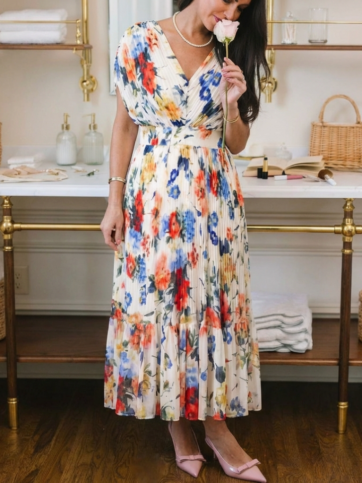 Robe Midi Fleurie Plissée Savannah