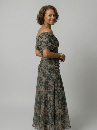 Robe Midi Décontractée à Épaules Dénudées Calen