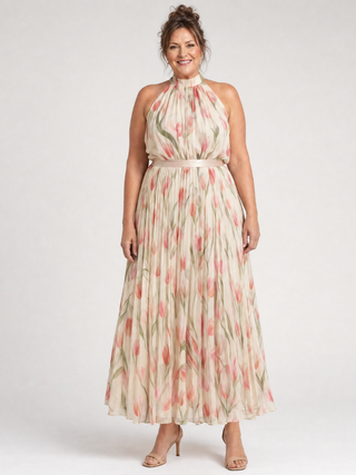 Sidonie | Robe Midi Fleurie à Col Halter