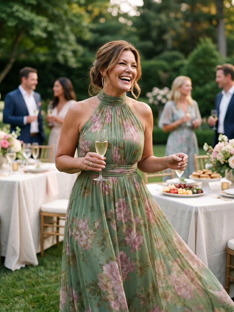Adèle | Robe Midi à Encolure Halter Rassemblée