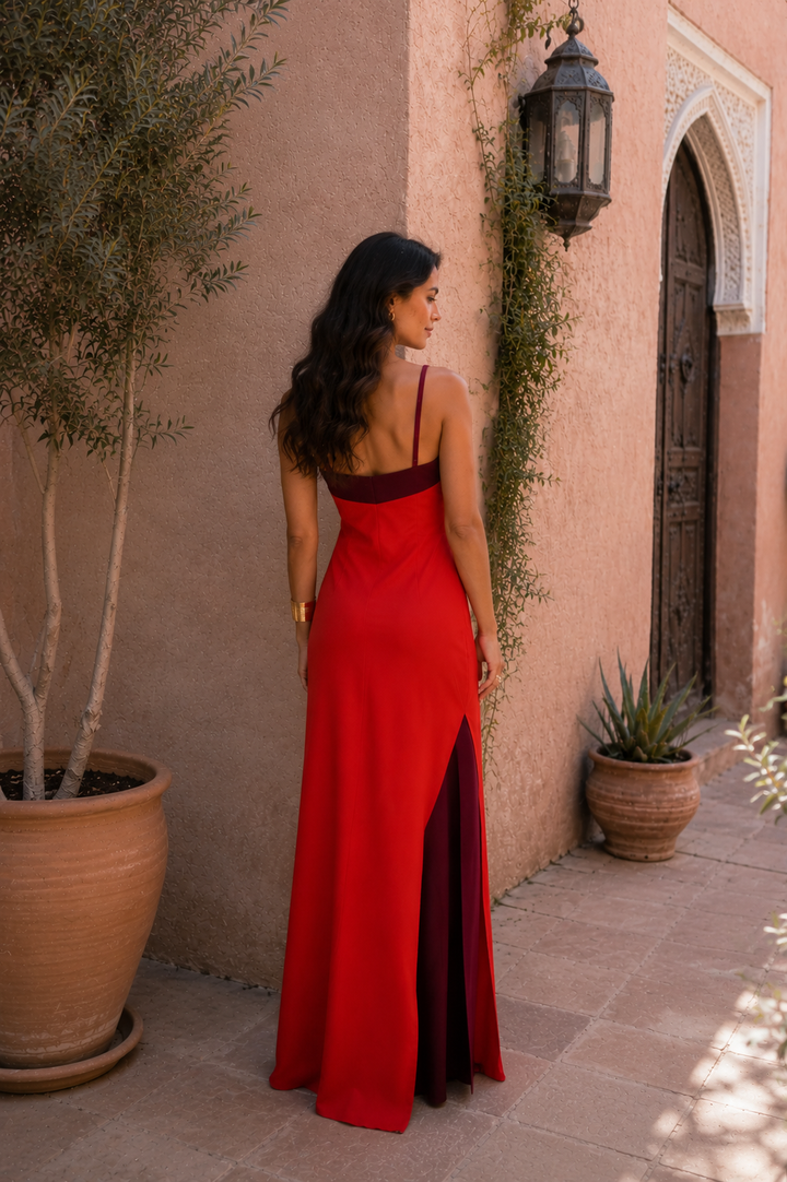 Isolde | Robe Maxi Bicolore Rouge