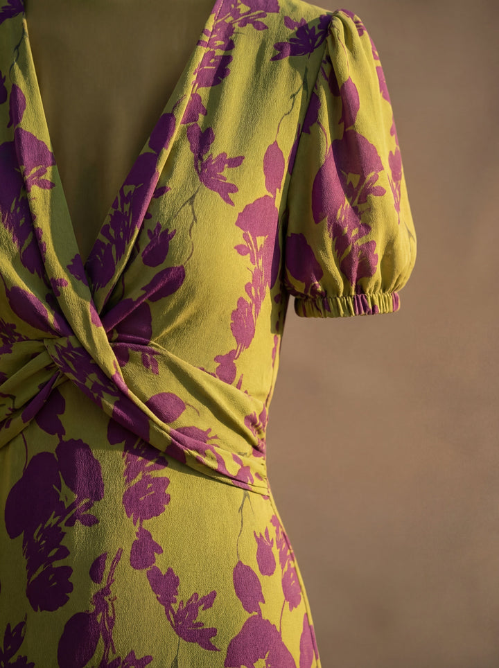 Mélisande | Robe Midi Fleurie Vert Olive