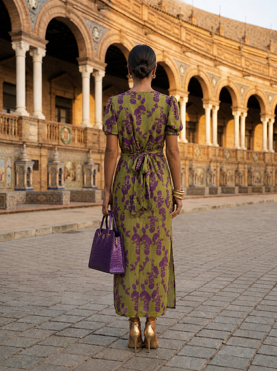 Mélisande | Robe Midi Fleurie Vert Olive
