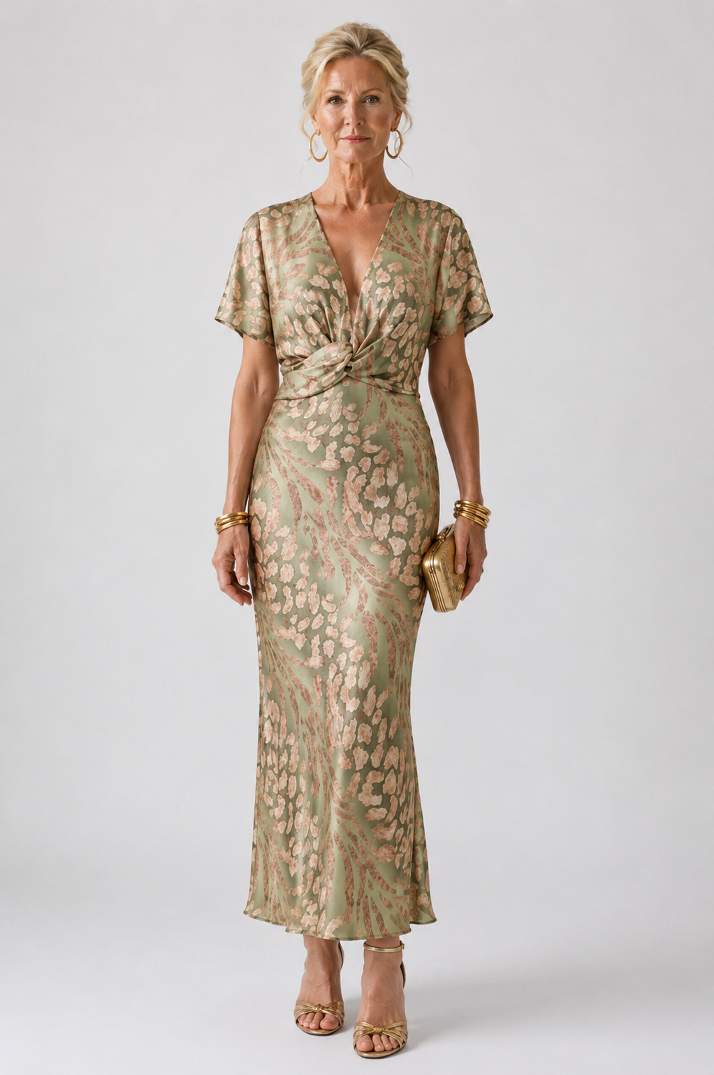 Capucine | Robe Midi à Imprimé Abstrait avec Décolleté en V et Taille Tordue