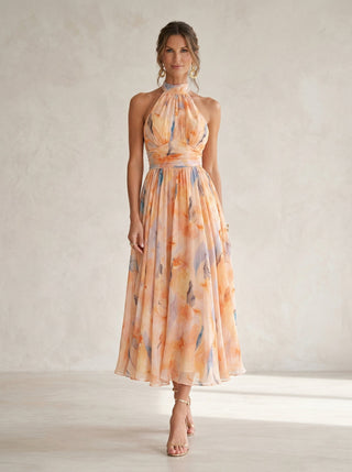 Augustine | Robe Halter Plissée Peach