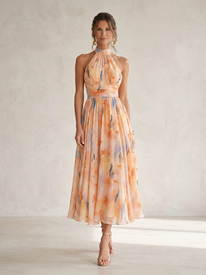 Augustine | Robe Halter Plissée Peach