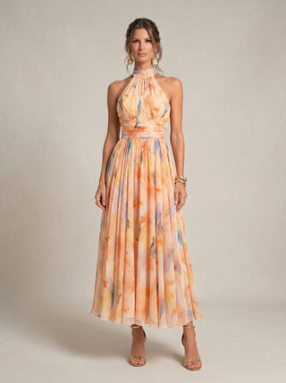 Augustine | Robe Halter Plissée Peach