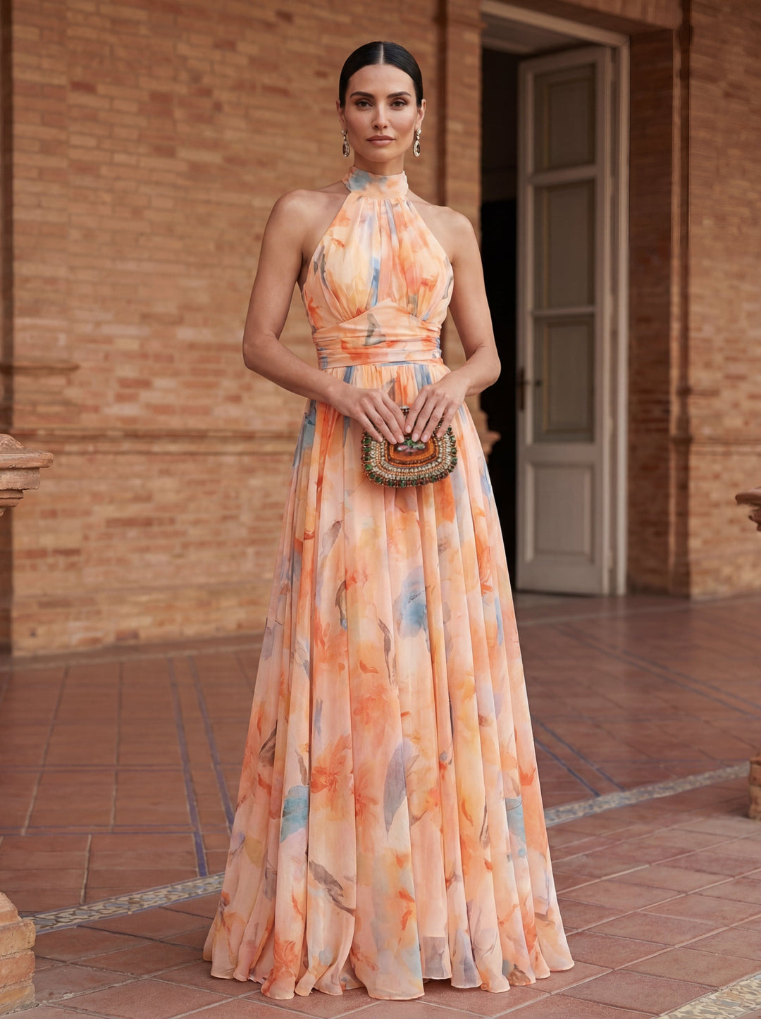 Augustine | Robe Halter Plissée Peach