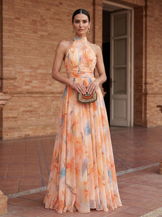 Augustine | Robe Halter Plissée Peach