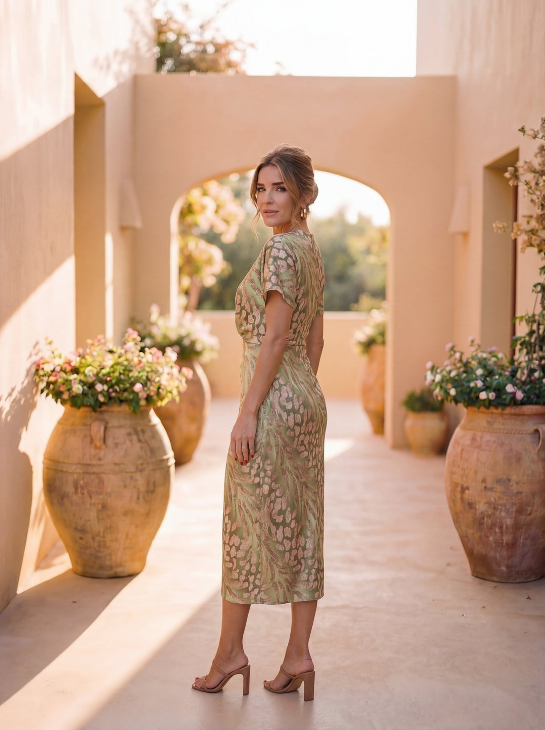 Céleste | Robe Midi Léopard Métallisée
