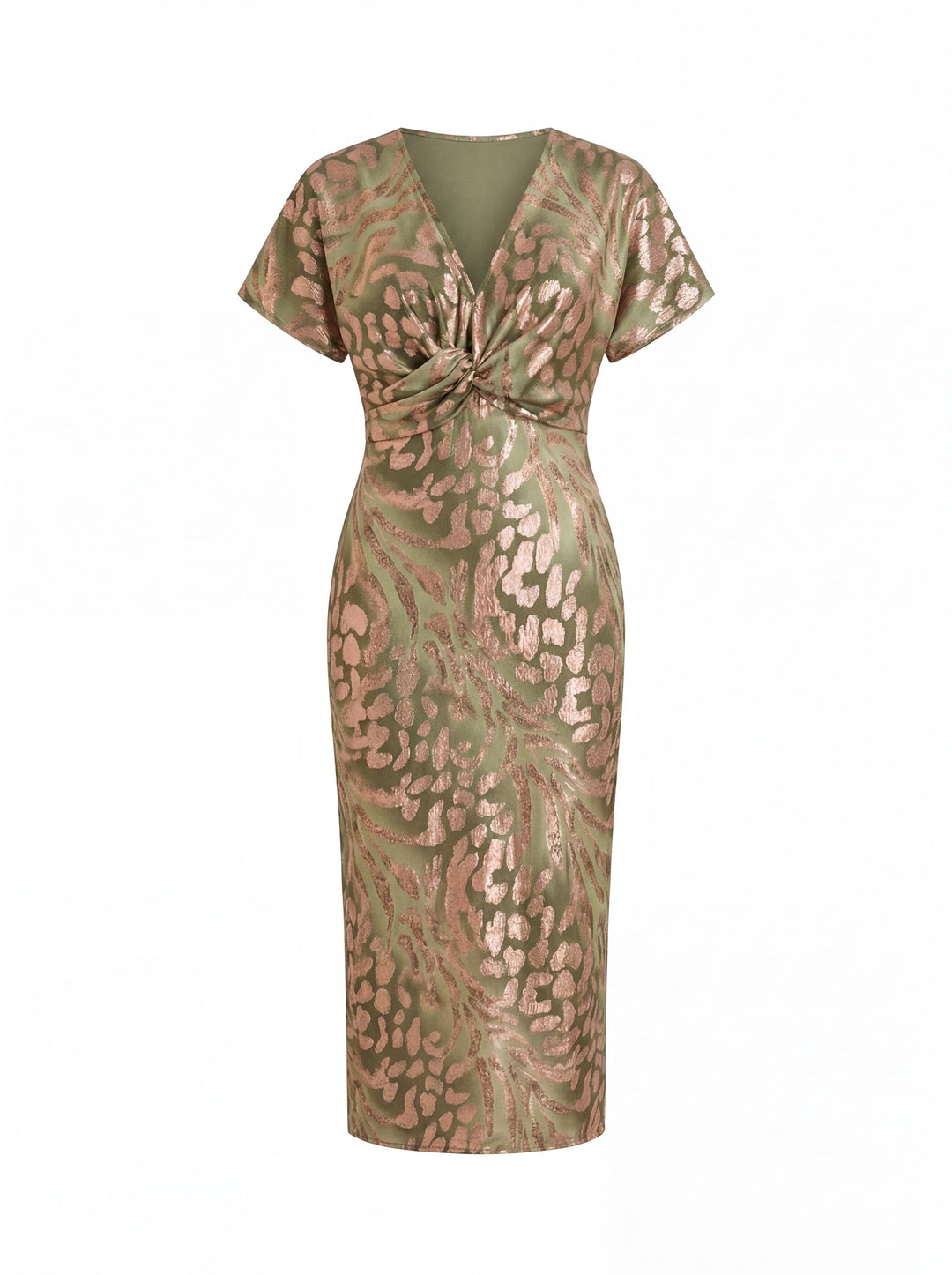 Céleste | Robe Midi Léopard Métallisée