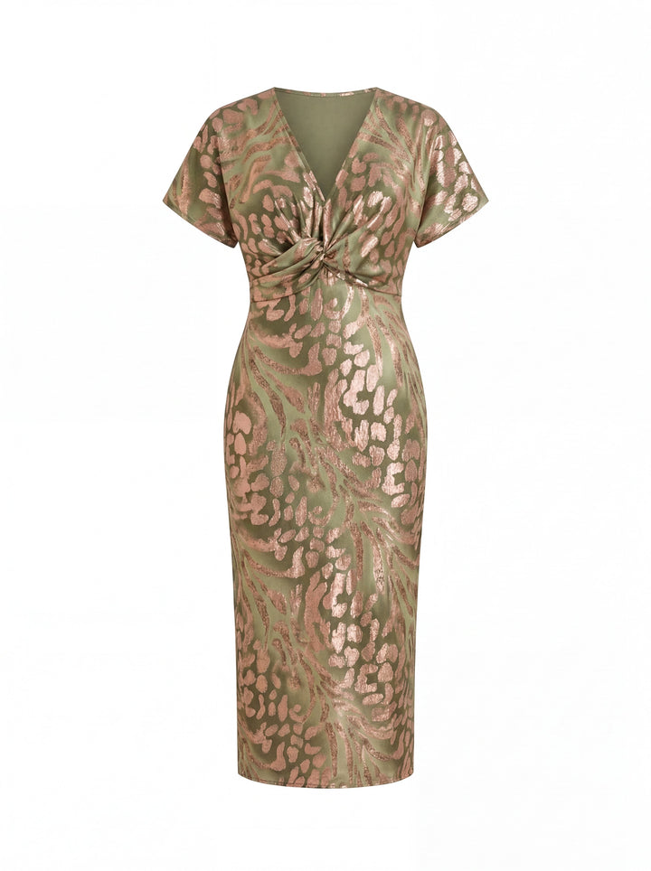 Céleste | Robe Midi Léopard Métallisée