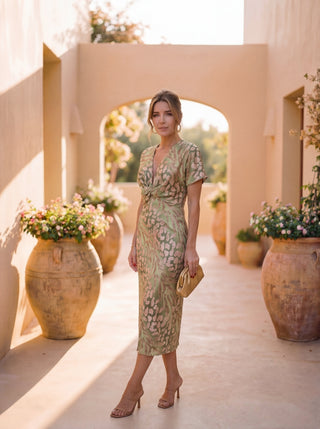 Céleste | Robe Midi Léopard Métallisée